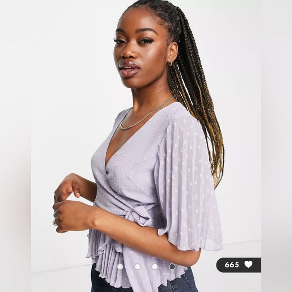 Textured wrap short sleeve blouse - Picture 7 of 9